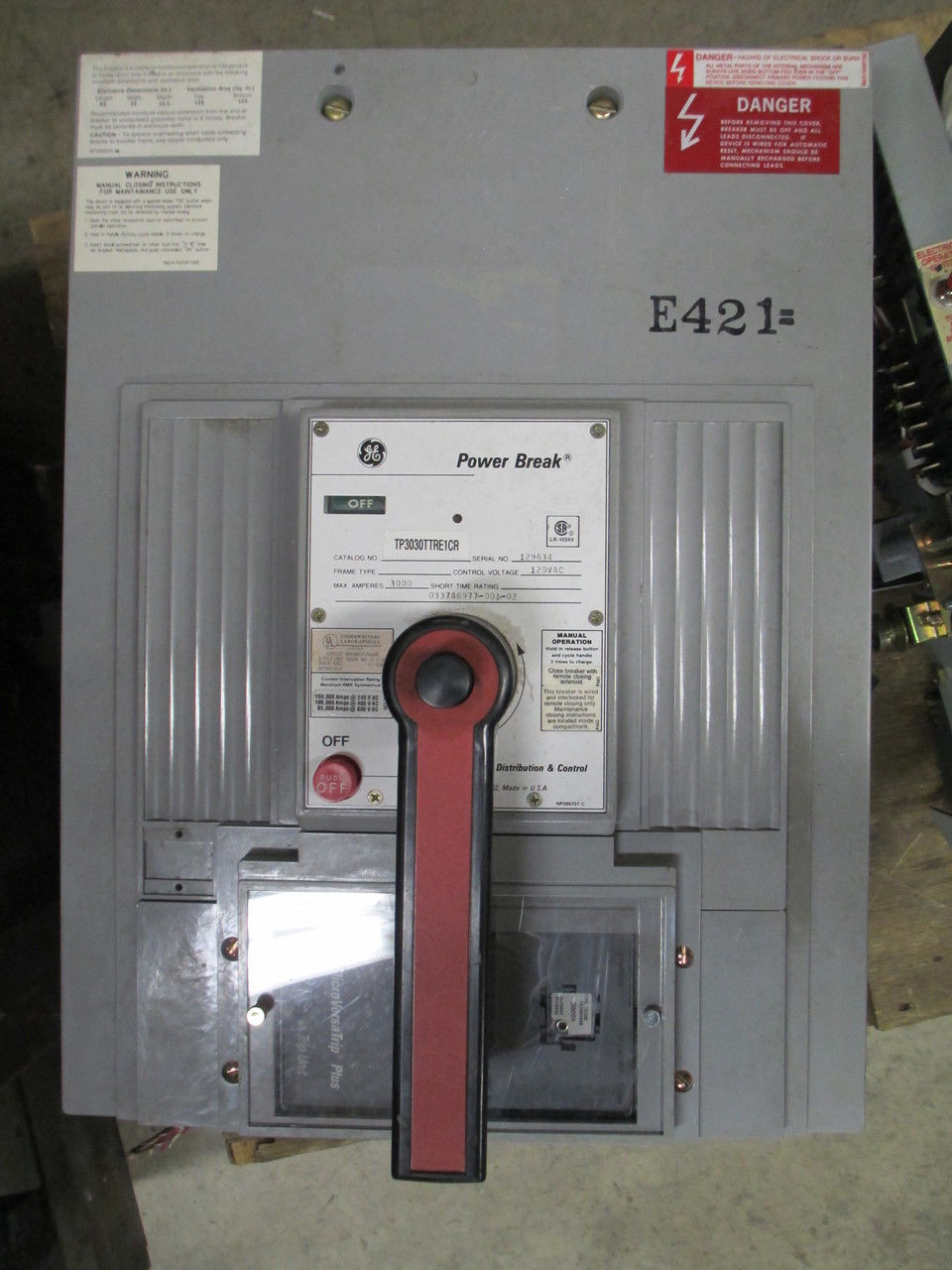 Picture of TP3030TTRE1CR GE Power Break Breaker 3000 Amp 600 VAC E/O