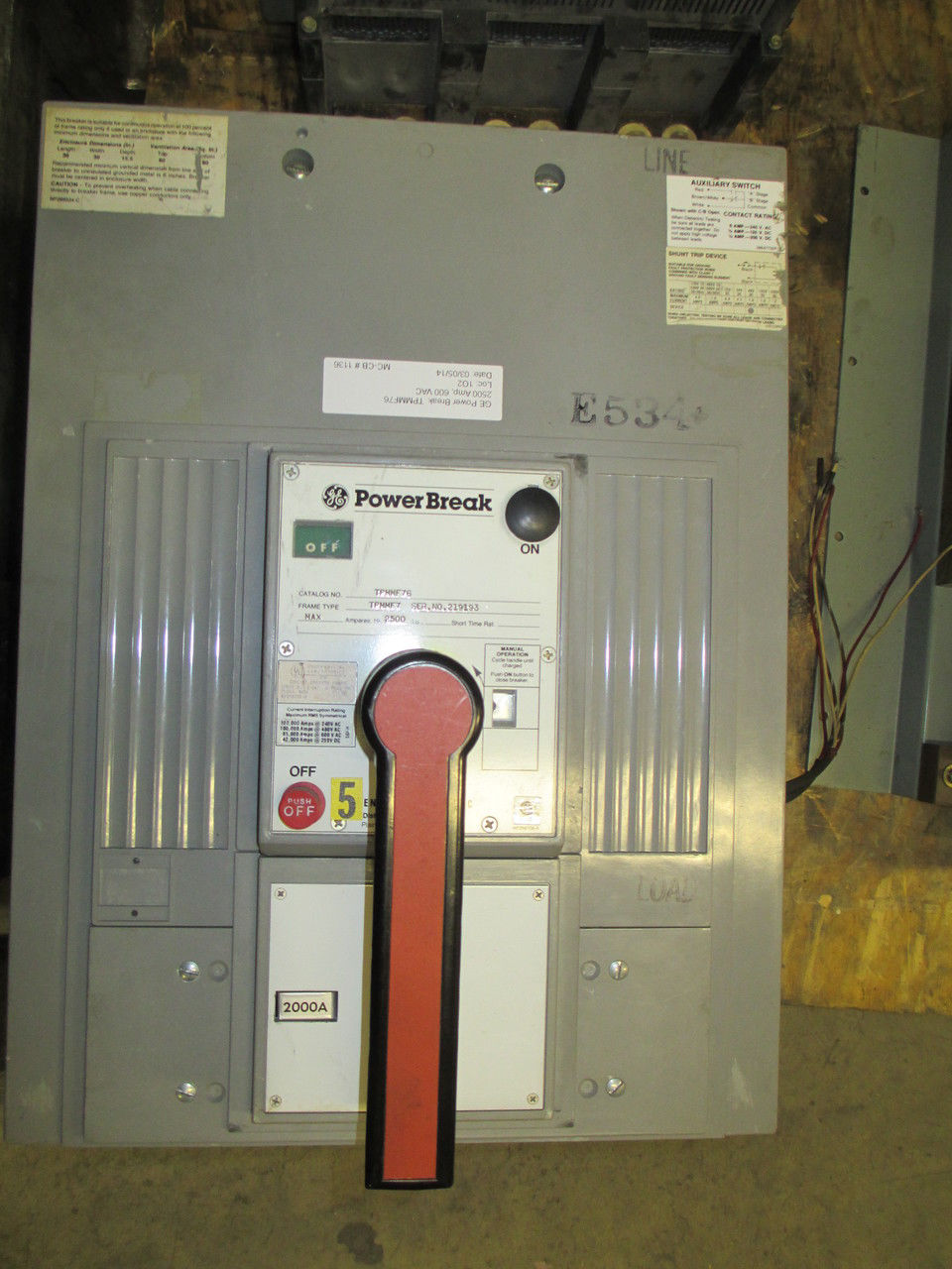 Picture of TPMMF76 GE Power Break Breaker 2500 Amp 600 VAC M/O