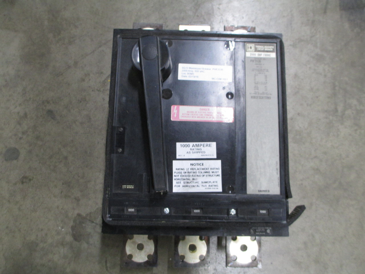 Picture of PHF2036 Square D Breaker 2000 Amp 600 VAC M/O F/M