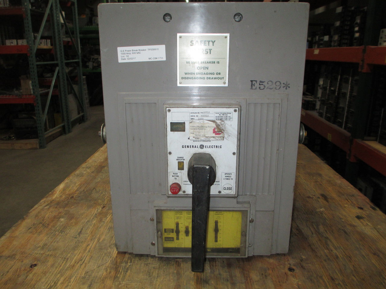 Picture of TPSS6610 GE Power Break Breaker 1000 Amp 600 VAC M/O D/O