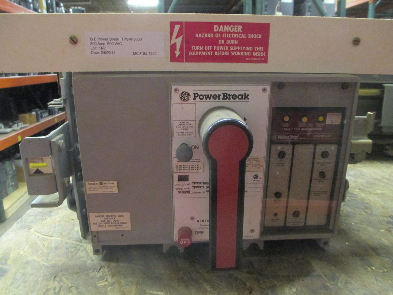 Picture of TPVVF3608 GE Power Break Breaker 800 Amp 600 VAC M/O D/O