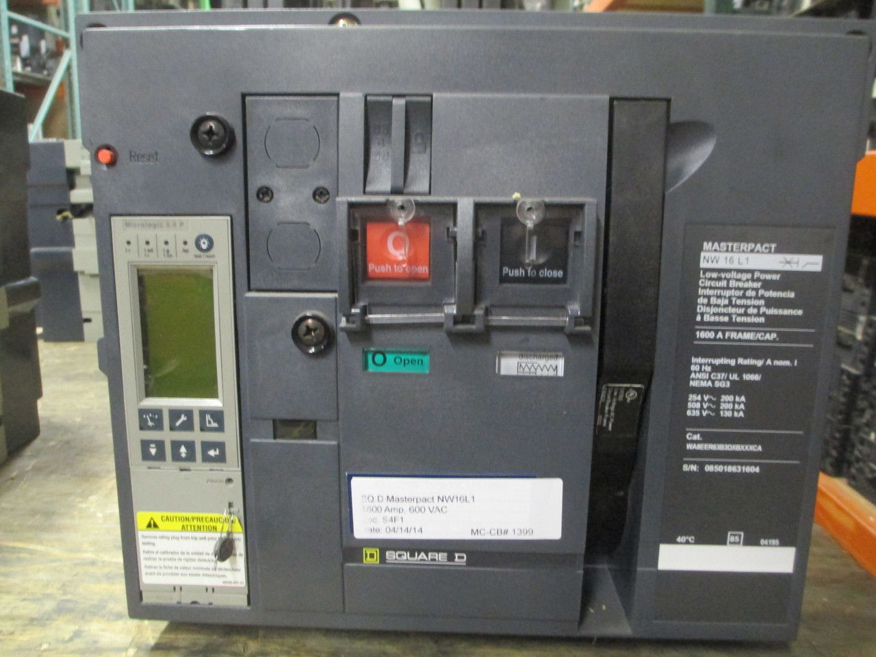 Picture of Square D Masterpact NW16L1 Circuit Breaker 1600 Amp 600 VAC M/O D/O