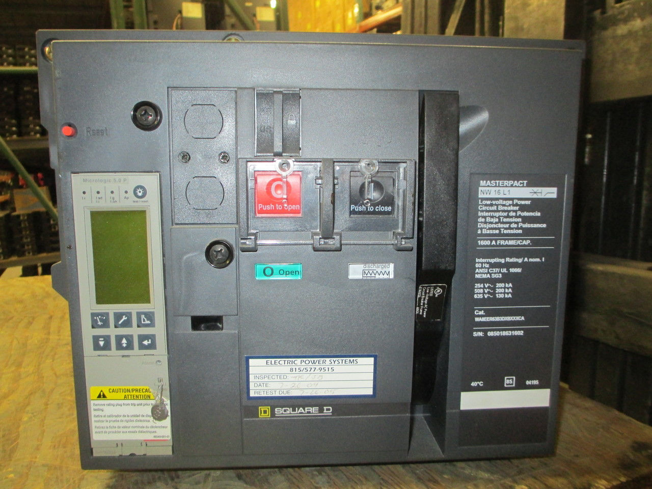 Picture of Square D Masterpact NW16L1 Circuit Breaker 1600 Amp 600 VAC M/O D/O