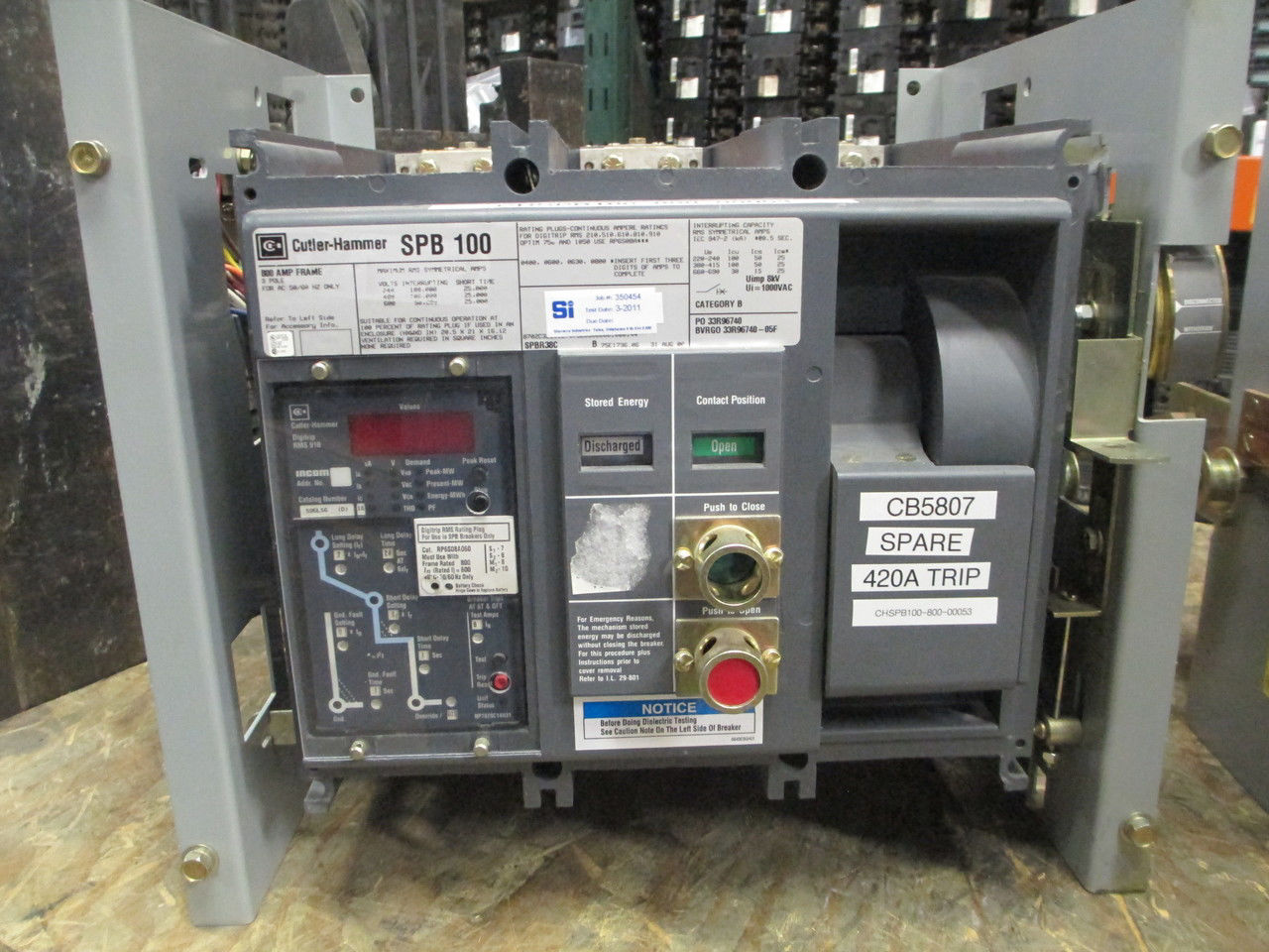 Picture of SPB100 Cutler-Hammer/Westinghouse Breaker 800 Amp 600 VAC M/O D/O