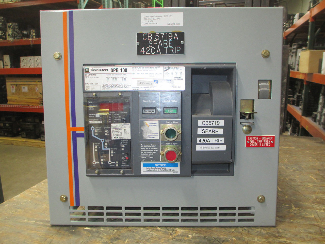 Picture of SPB100 Cutler-Hammer/Westinghouse Breaker 800 Amp 600 VAC M/O D/O