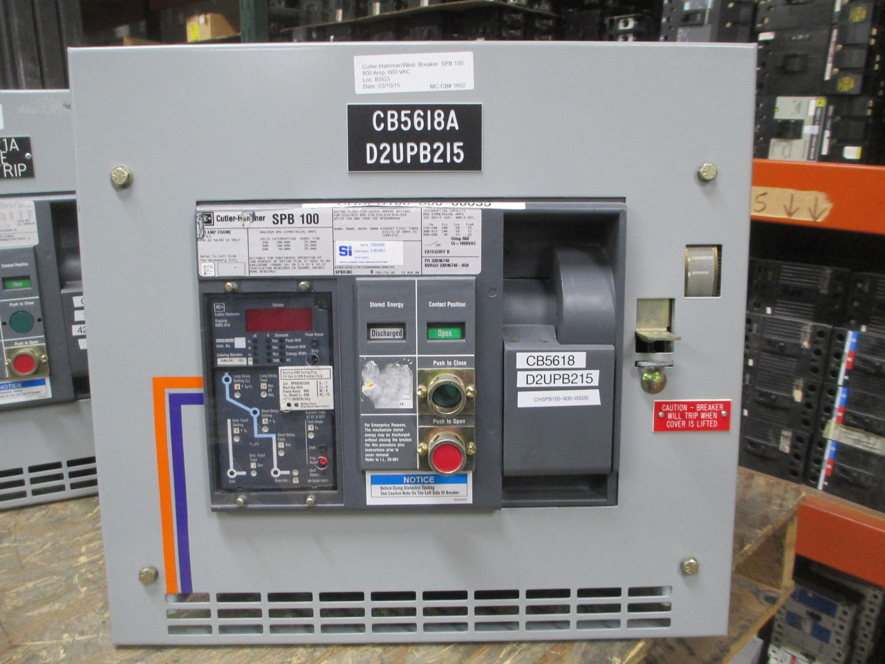 Picture of SPB100 Cutler-Hammer/Westinghouse Breaker 800 Amp 600 VAC M/O D/O