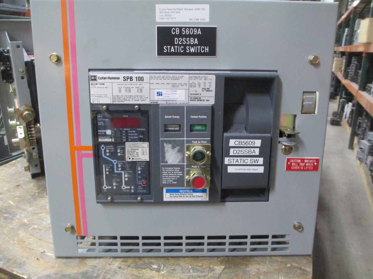 Picture of SPB100 Cutler-Hammer/Westinghouse Breaker 800 Amp 600 VAC M/O D/O