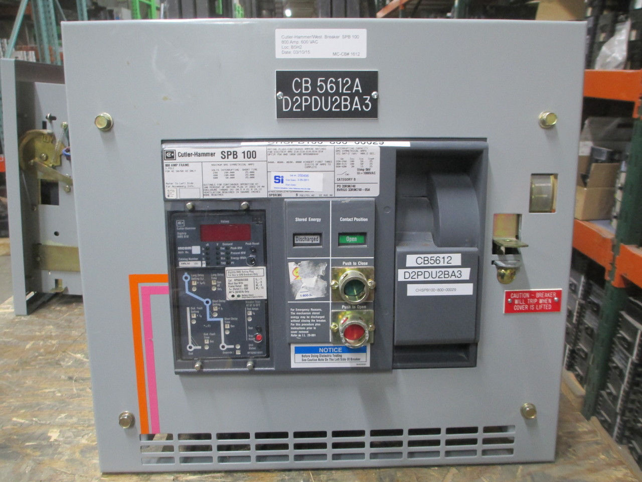 Picture of SPB100 Cutler-Hammer/Westinghouse Breaker 800 Amp 600 VAC M/O D/O