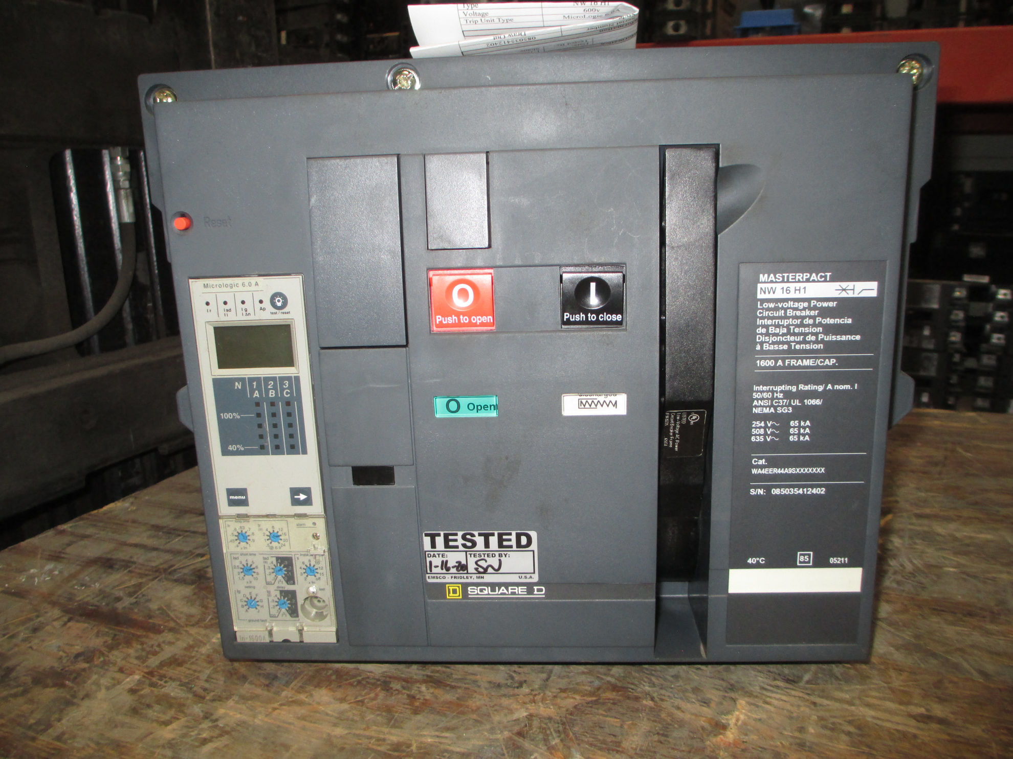 Picture of Square D MasterPact NW16H1 Circuit Breaker 1600 Amp 600 VAC M/O D/O