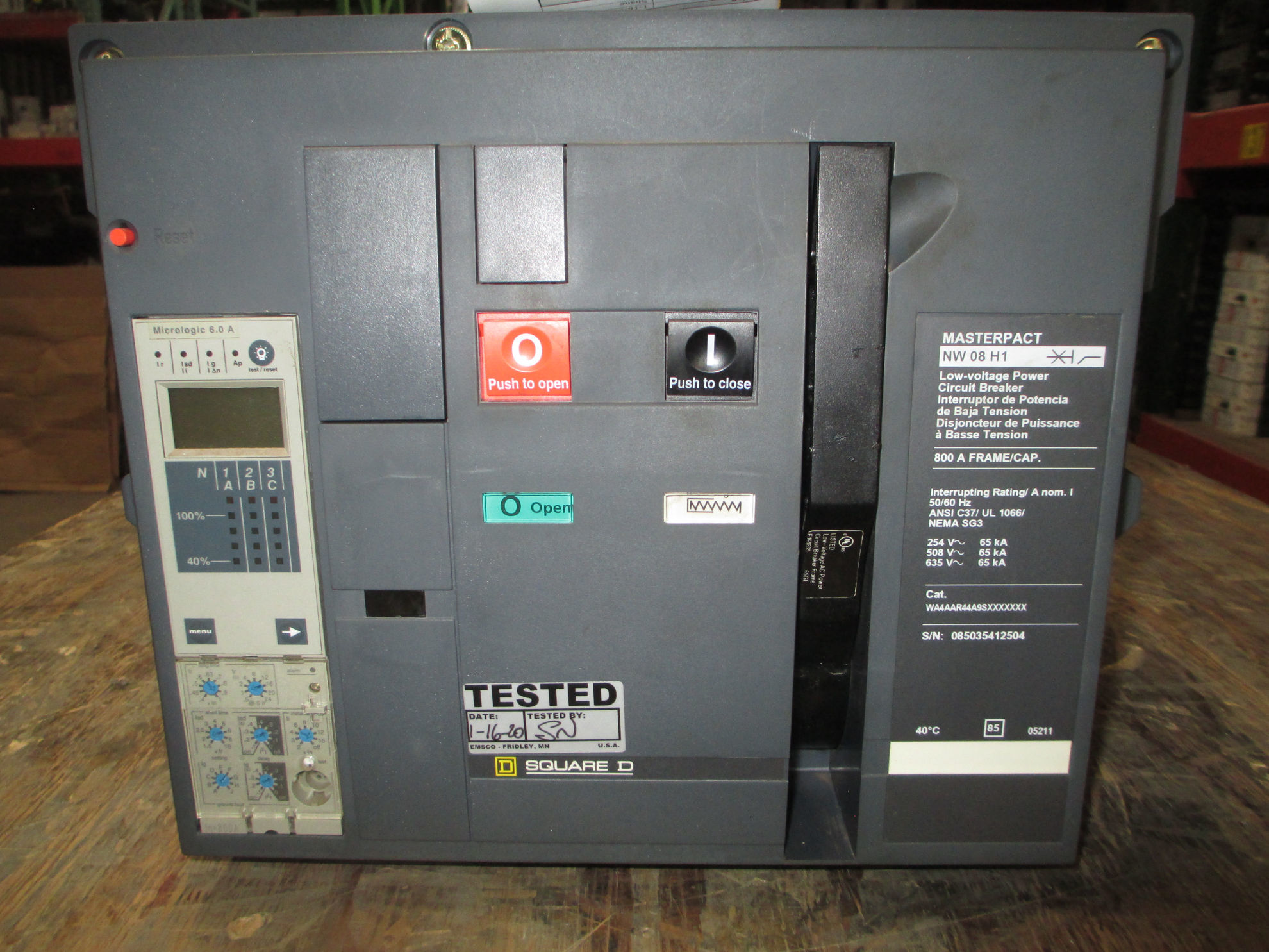 Picture of Square D MasterPact NW08H1 Circuit Breaker 800 Amp 600 VAC M/O D/O