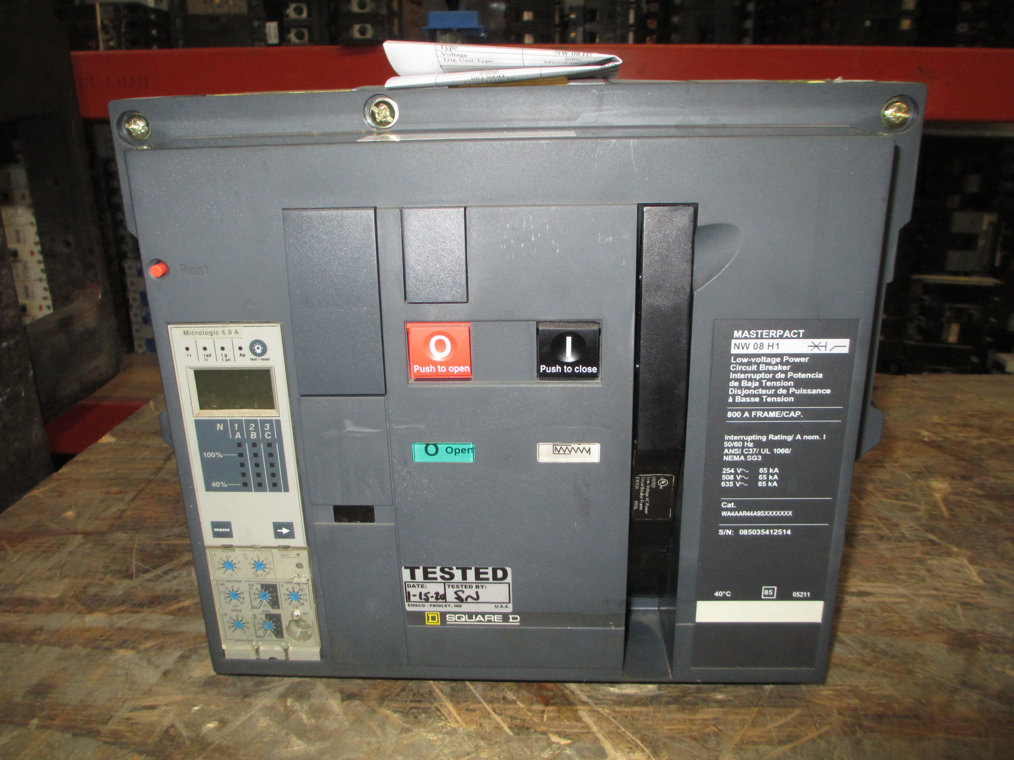 Picture of Square D MasterPact NW08H1 Circuit Breaker 800 Amp 600 VAC M/O D/O