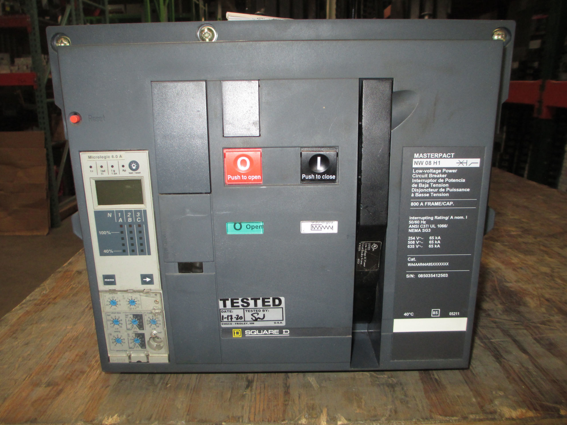 Picture of Square D MasterPact NW08H1 Circuit Breaker 800 Amp 600 VAC M/O D/O