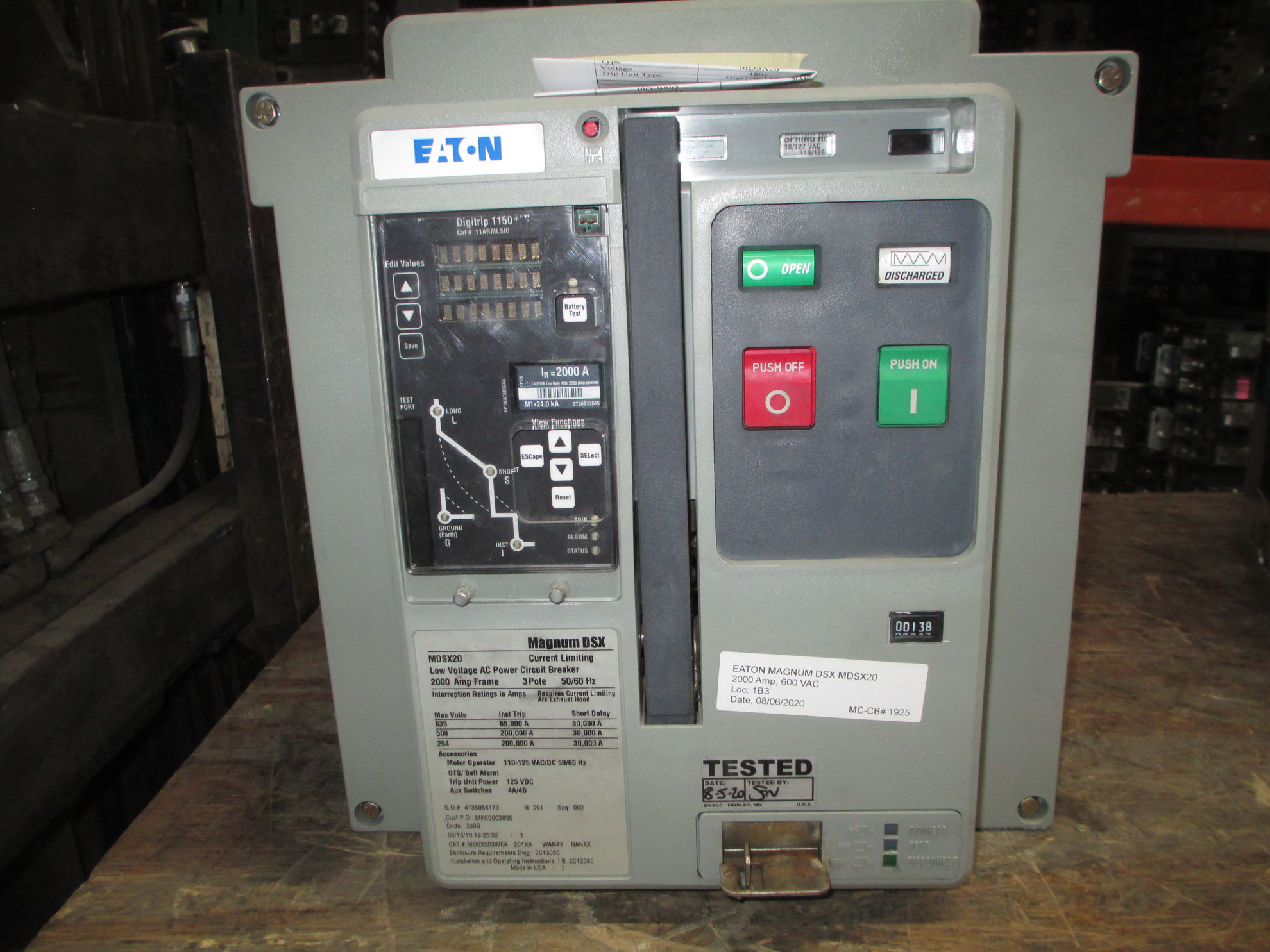 Picture of Eaton MDSX20 Magnum DSX Circuit Breaker 2000 Amp 600 VAC E/O D/O