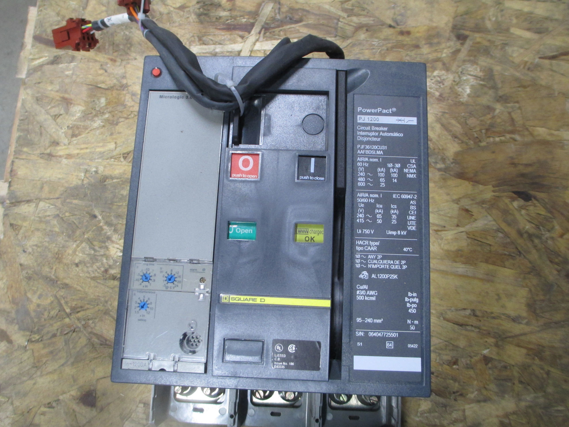 Picture of Square D PJ1200 PowerPact Breaker PJF36120CU31 1200A 600 VAC F/M M/O