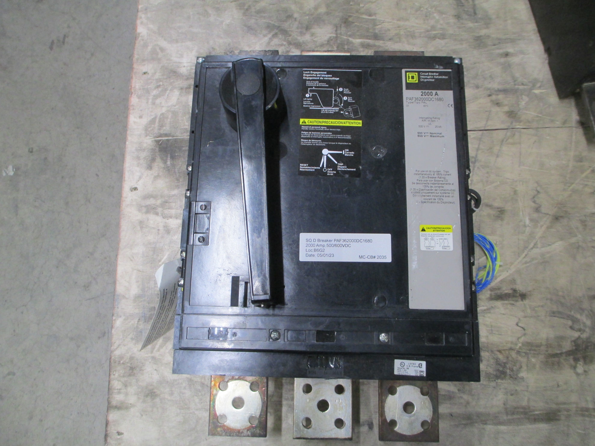 Picture of Square D PAF36200DC1680 Circuit Breaker 2000 Amp 500/ 600 Volt DC M/O F/M