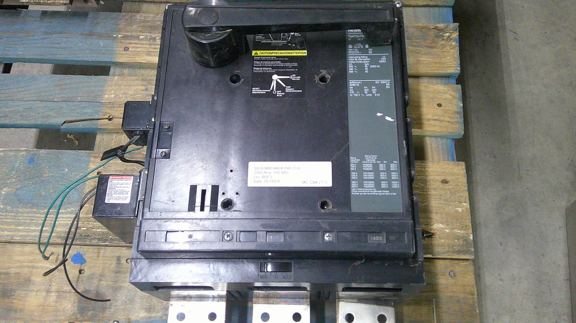 Picture of Square D PAF2036 Circuit Breaker 2000 Amp 600 Volt AC M/O F/M